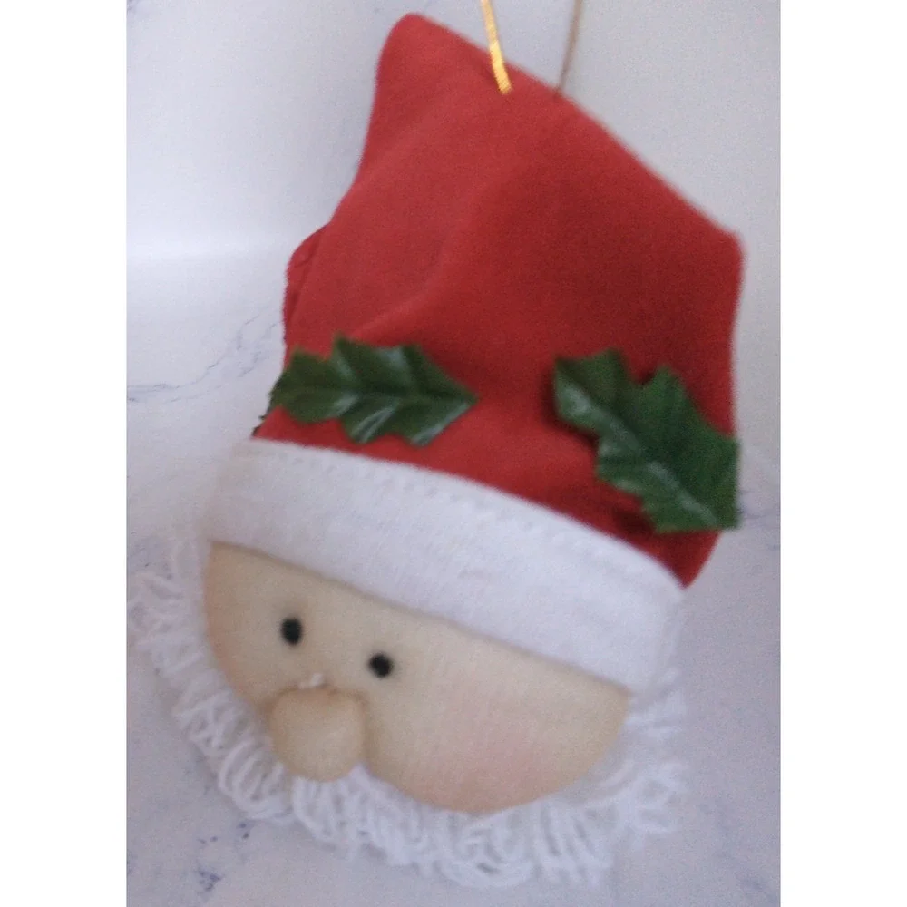 Vintage Plush Santa Claus Head Ornament